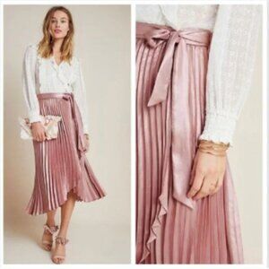 Anthropologie Maeve Pleated Satin-like Pink Skirt